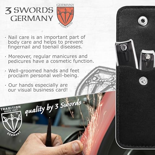 3 Swords Germany – Brand Quality fingernail & toenail Clipper, Manicure, Pedicure Nail Care by with Metal Nail File and case, Black Edition - color: Black