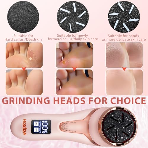 Electric Callus Remover for Feet (with Dander Vacuum Cleaner), Rechargeable Foot Callus Remover Pedicure Tools Foot File, Professional Foot Care Kit Deadskin Remover with 9Heads&2Speed,LCD Display - style: Pink Electric Callus Remover +10in1