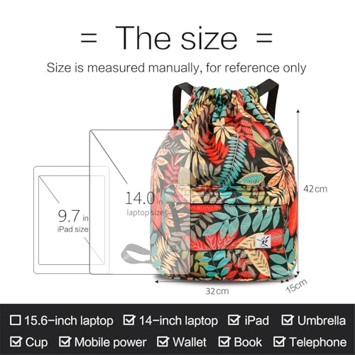 Waterproof Drawstring Bag, Gym Bag Sackpack Sports Beach Backpack for Men Women - color: 03-red Leaf