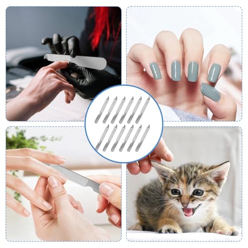 12 PCS Metal Nail Files for Women Stainless Steel Finger Nail Buffer Double-Sided Precision Fingernail Files with Curved Sharp Pointed Tip Thin Durable Nails File Bulk for Salon Home Travel