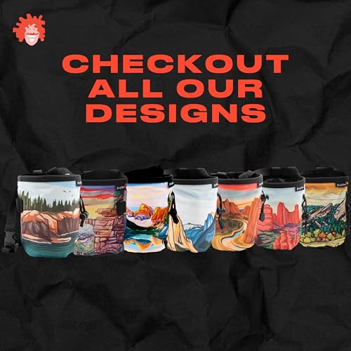 Rock Climbing Chalk Bag | for Outdoor, Gym, & Bouldering | Adjustable Waist Belt, Durable Drawstring Closure, & Zippered Pocket - style: Yosemite Valley