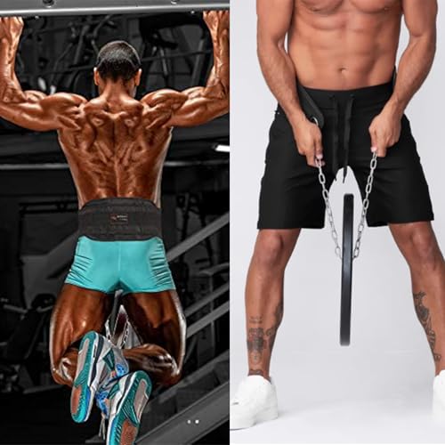 Dip Belt with Chain for Weightlifting, Pullups, Powerlifting, Crossfit, and Bodybuilding Workouts, Long Heavy Duty Steel, Comfortable Neoprene Waist Support