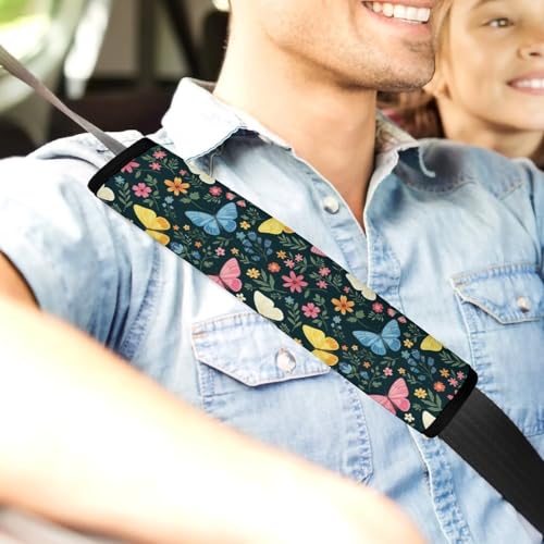Universal Soft and Comfortable Butterfly Beautiful Floral Botanical Butterflies Seat Belt Shoulder Pad for Kids, Most Cars, 1 Pair Seat Belt Covers Cushion Anti-Slip Pad - color: Pattern 622