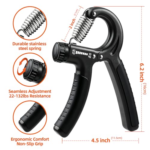 Hand Grip Strengthener Set Resistance Gripper for Forearm Training Adjustable Carpal Tunnel Rehab, Climbing, Weightlifting - color: Black