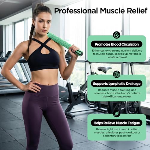 Muscle Roller & Massage Roller Stick for Athletes - Lymphatic Drainage Support, Relieves Muscle Soreness, Cramping & Tightness - Targets Legs, Arms, Back & Calves (Mint Green - 18inch) - color: Mint Green