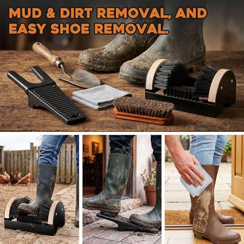 4Pcs Outdoor Heavy Duty Boot Scraper Brush Scrubber Boot Jack Shoe Cleaner Shine Brush with Cleaning Cloth(Style C)