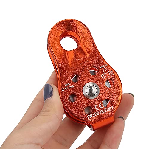 Movable Side Swing Single Pulley Mobile Side Plate Pulley 26KN Downhill Pulley Portable for Outdoor Climbing Crossing Lifting (Orange)