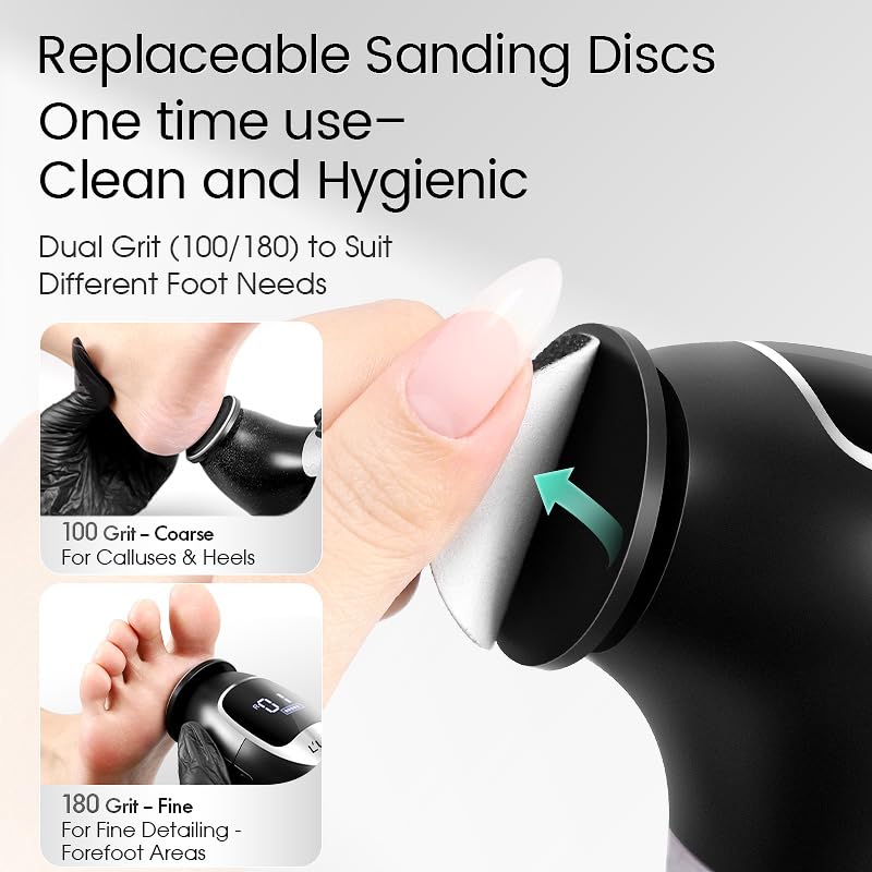 L'UGX 60PCS Sanding Discs for Electric Foot Callus Remover – 30PCS 100 Grit & 30PCS 180 Grit, 1.8" Diameter Replacement Sandpaper Pads for Pedicure Tools, Foot Care Accessories - color: Black - 180 Grit With 100 Grit