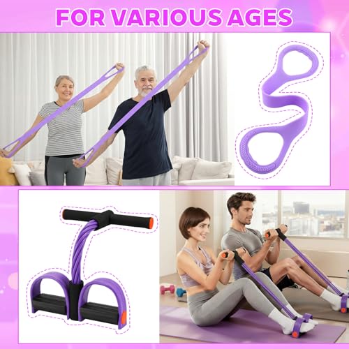 2 Pcs Fitness Resistance Bands 6 Tube Pedal Resistance Bands with Handles 8 Shaped Training Elastic Ropes Multifunction Tension Ropes for Waist Arm Shoulder Leg Back Home Workout - color: Purple
