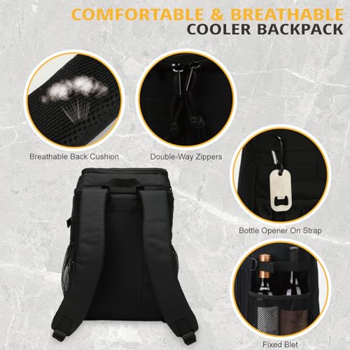 25L Insulated Cooler Backpack Water-Resistant Molle Cooler Bag for Camping | 25L Large Capacity Tactical Cooler Backpack Bag with Compartment Insulation Water-Resistant & Leakproof Durable & Comfortable - color: Black