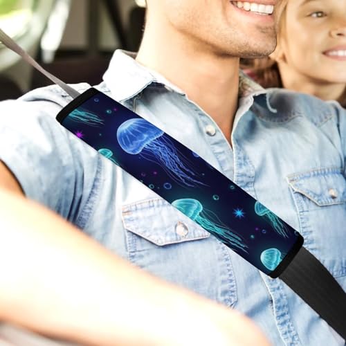 1 Pair Fantasy Purple Beautiful Jellyfish Star Print Car Seat Straps Shoulder Pads Soft Padded Harness Pads Strap for Adult Use, Stroller Pushchair High Chair, Comfortable Driving - color: Pattern 9