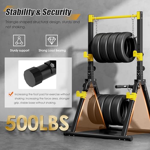 SogesPower Foldable Pull Up Bar Station,Triangular Power Tower Dip Stand | Adjustable Heights & Handles Pull Up Dip Station for Pull-ups, Dips, Knee Raises,Space-saving for Small Space - color: Yellow