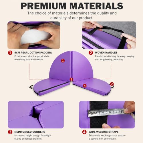HARELA Pole Standard Dance Mat - Foldable Crash Mat, Fitness Gymnastic Yoga Safety Protection Pad, for Fitness Gymnastics Yoga Home Studio, 4 Panel Foldable - color: Purple, size: 180*10cm/70.9*3.9"