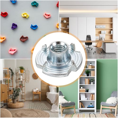 HARFINGTON M4x6mm T-Nuts 4 Pronged Tee Nut 0.57" x 0.24" Fully Thread Carbon Steel Inserts for Wood, Rock Climbing Holds, Cabinetry, Furniture 50pcs - size: M4x6mm