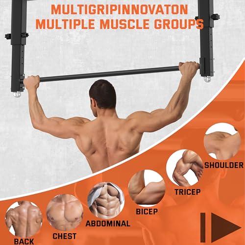 48" Ceiling Mount Pull Up Bar, Heavy Duty Multi-Grip Rafter Chin Up Bar for Garage/Basement/Backyard Ceiling Beam, Adjustable Height&Supports to 650 Lbs - color: Black