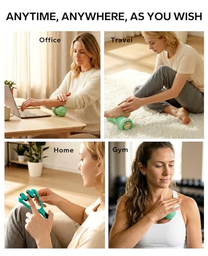 HAPBEAR Massage Ball Set (4 Piece) – Foot Roller, Peanut Ball, Spiky Release Balls, Finger Massager – Deep Tissue & Myofascial Release Kit for Muscle Soreness & Tension – Hot & Cold, with Storage Bag