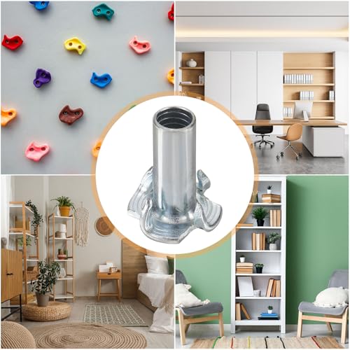HARFINGTON 1/4x10mm T-Nuts 4 Pronged Tee Nut 0.68" x 0.89" Half Thread Carbon Steel Inserts for Wood, Rock Climbing Holds, Cabinetry, Furniture 50pcs - size: 1/4" x 0.39" x 0.68" x 0.89"