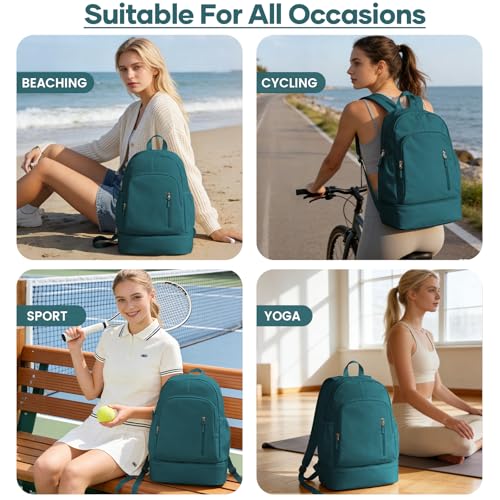 Gym Backpack for Women, Dance Volleyball Backpacks With Shoe Compartment | For Yoga Fitness Beach Hiking Sports - color: Peacock Blue