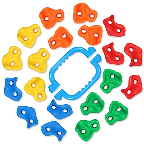 TOPNEW 20PCS Rock Climbing Holds with 2 Safety Handles, Non-Slip Kids Climbing Grips, Indoor Outdoor Climbing Wall Kit with Complete Mounting Hardware, Ideal Gift for Playground & Home - style: 20 PCS Holds+Safety Handles