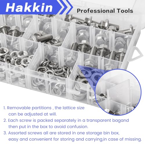 M8 Bolts, 200PCS Flange Hex Bolts and Nuts Kit, M8-1.25 x 16/20/25/30/35mm Flanged Hex Head Bolts Flange Hexagon Screws, Hakkin 304 Stainless Steel M8 Metric Nuts Screws Flat & Lock Spring Washers - size: 200PCS M8 Flanged Bolts Silver