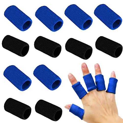 Honkenda 20 Pack Finger Sleeves Protectors for Basketball Tennis Baseball Badminton Volleyball, Sport Elastic Compression Splints Thumb Sleeves for Pain Relief Arthritis Trigger Finger (Blue Black)