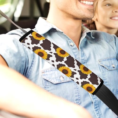Soft Padded Car Seat Belt Pad for Elderly Support, Stroller Pushchair High Chair, 2 Pack Cow Print Sunflower Shoulder Harness Cover Anti-Slip Pad - color: Pattern 284