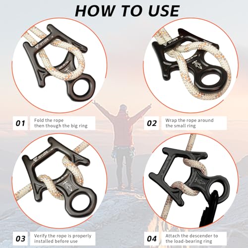 Figure 8 Descender, 30kN Climbing Descender, Heavy Duty 7075 Aluminum Belay & Rappel Equipment for Climbing, Mountaineering, Arborist, Caving, Aerial Yoga - color: 30kN-Black