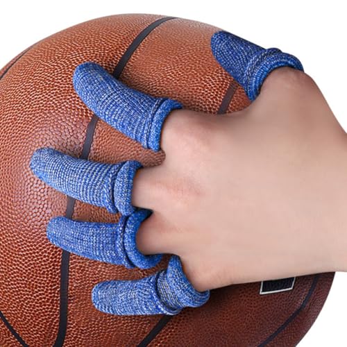Cabilock 10pcs Blue Breathable Sports Finger Sleeves Soft Elastic Finger Protectors Support Bandages for Outdoor Recreation and Injury Prevention