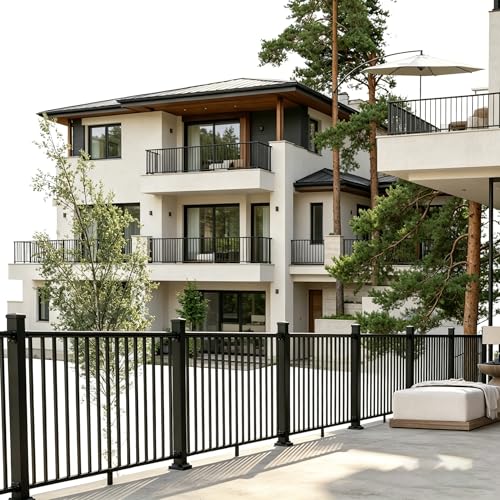 Aluminum Deck Railing Kit, Modular 36 in H. x 4 Ft W Level Railing Kit for Outdoor Steps,Heavy Duty Balustrade System for Deck, Porch, Patio & Balcony(1 Post, 1 Panel) - size: 4Feet-Level