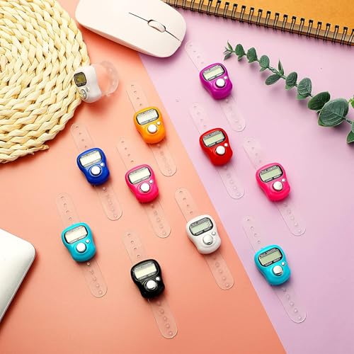 slaixiu 10 Pcs Digital Finger Clicker Counter, Hand Tally Clickers for Counting - Lap, Pitch, Knitting & Crochet Row Counter - People Counter for Classroom, Coaches & Events