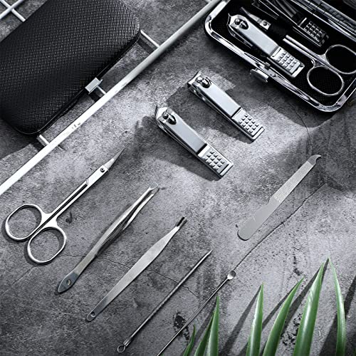 Geosar 12 Sets Manicure Set Nail Clippers Pedicure Kit 8 in 1 Grooming Stainless Steel Kits Nail Care Tools with Travel Case for Employee Coworker Teachers Nurse Gifts(Black) - color: Black