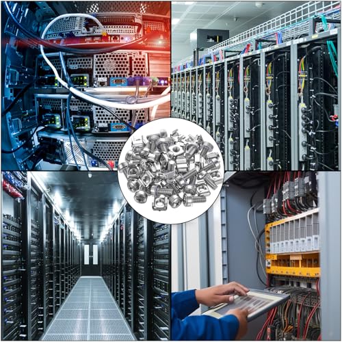 110 Pcs/55 Set Rack Mount Screws and Cage Nuts for Server Cabinet Cage Nuts & Mounting Screws Washer, Carbon Steel Racks Screw for Rack Mount Server Shelves Cabinet - color: silver
