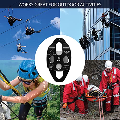 Fusion Climb Lightweight and Durable Aero Space Aluminum Alloy Double Pulley Swing Plate 32kN for Progress Capture System Rigging Hauling Rescue Arborist Tree Climbing - color: Black