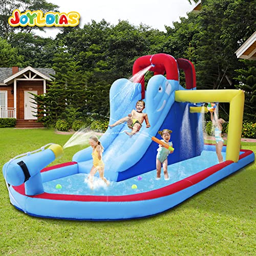 JOYLDIAS Inflatable Bounce House, Water Slide Bouncer Playhouse Castle w/Splash Pool, Climbing Wall, Basketball Hoop & Carry Bag, 480W Air Blower for Kids Backyard Indoor Outdoor Use, Free Water Gun - color: 3 in 1
