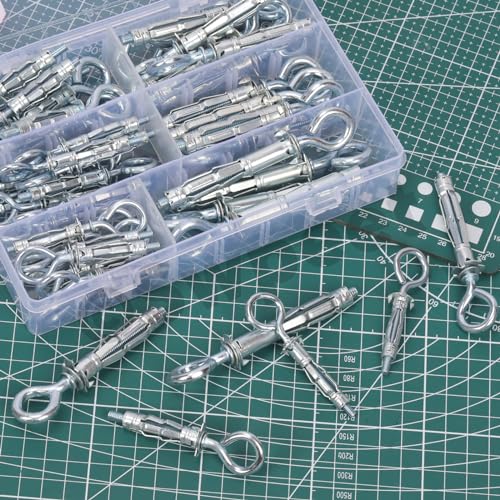 Swpeet 46Pcs M4x32mm M4x38mm M5x37mm M5x52mm M6x52mm M6x65mm O-Shape Heavy Duty Hollow Wall Anchor Set, Hollow Drive Wall Anchor Screws Assortment Kit for Drywall Hollow Wall Plaster Walls