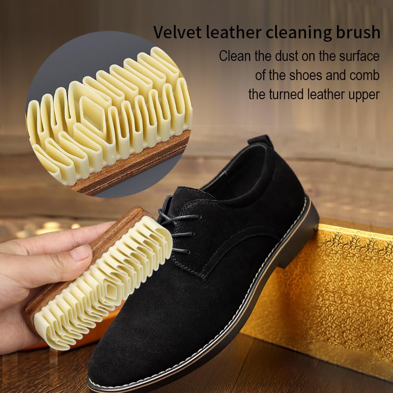 MAXIMILIAN Shoe Shine Brush Kit 3Pcs Suede Brush Solid Wood Shoe Brushes | Horsehair Shoe Brush for Polishing,Crepe Suede Brush,Leather&Suede&Nubuck Shoe Cleaning kit,Remove Stains Spots Restore Suede