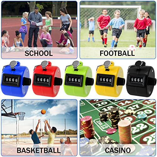 PETKNOWS 5Pcs Handheld Tally Clicker Counter 4 Digital Number for Sports | School Event Golf Sports Office Stadium, 4 Digital Number Clicker, 5 Pcs Handheld Counter Bulk - color: Red & Black & Yellow & Green & Blue