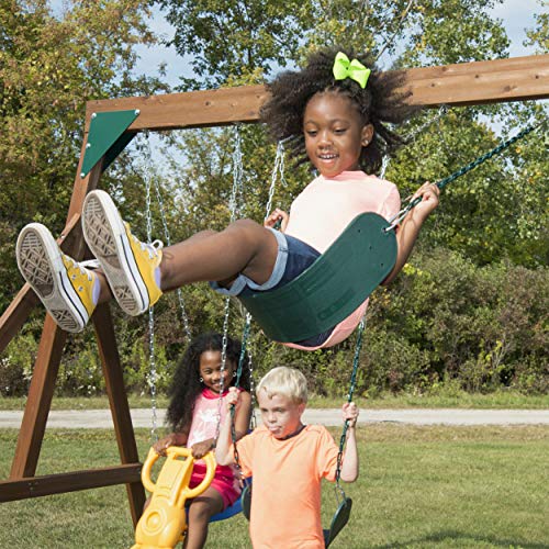 Swing-N-Slide Lookout Mountain Wooden Swing Set with Two Slides, Climbing Wall, Swings, Glider & Picnic Table, Wood - size: Lookout Mountain