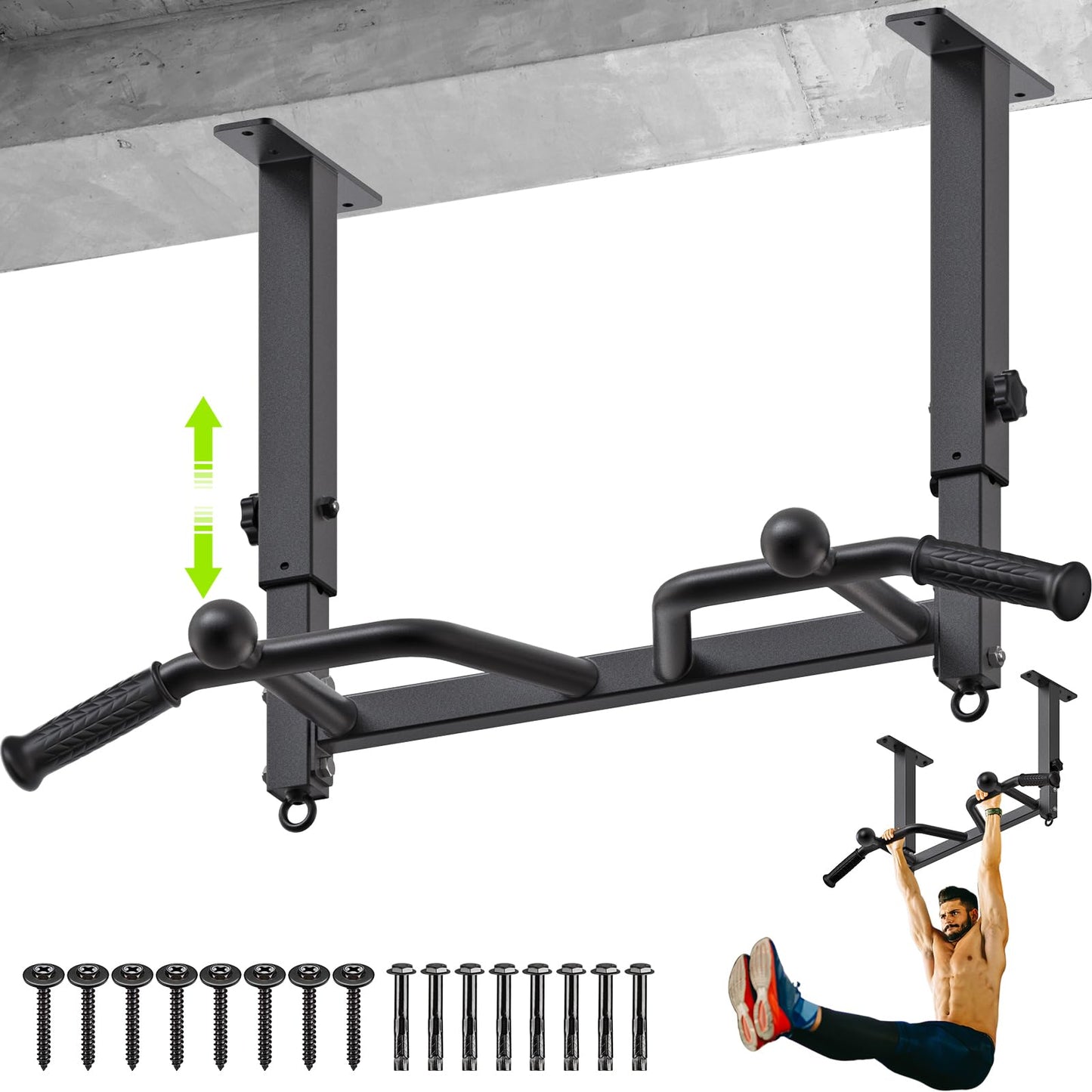 SELEWARE Heavy Duty Welded Pull Up Bar Wall/Joist/Ceiling Mount Chin Up Bar | Multifunctional Pull-up Bars w/Resistance Band Hooks for Home Gym Strength Training, Sturdy Steel Construction Support 500 lb - color: F2: Black 24" Ceiling Mount Pull Up Bar
