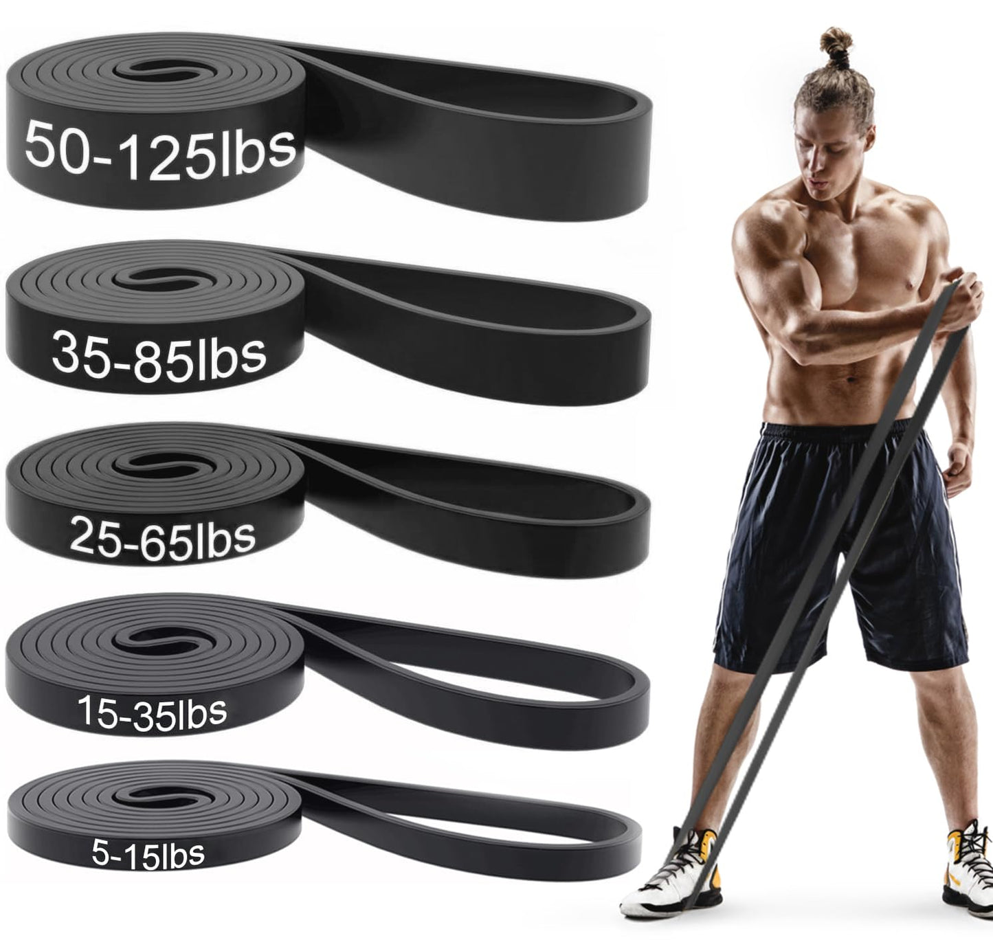 Pull Up Bands, Resistance Bands Set, Exercise Workout Bands for Men & Women, Ideal for Body Stretching, Physical Therapy and Muscle Training - color: Black
