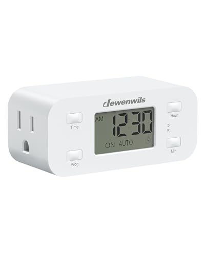 DEWENWILS 24 Hour Programmable Digital Timer Outlet with 1 Outlet, White | 125V/15A/1000W, 1/2 HP, 3 Prong Light Timer for Indoor Lamp, Fan, Aquarium, Christmas Decorations, Reptile Tanks - style: White-1PK