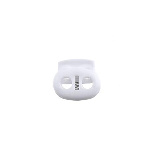 Spring Elastic Fastener Toggles Plastic Cord Lock Buttons Stopper Slider Thread Smooth Hold Tightly - color: Double Holes White-17*16mm 40pcs