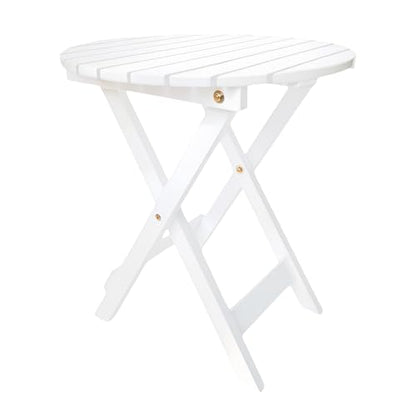 Outdoor Wooden Side Table, Folding Patio End Table, Small Round Furniture Table for Adirondack Chair, Balcony, Porch, Acacia Wood, No Assembly, White - color: R-white-1
