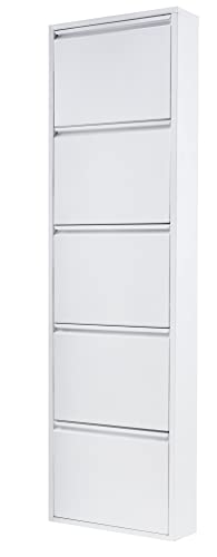 Flip Drawer Shoe Cabinet, Storage Organizer, Freestanding Shoe Rack, Wall Mounted No-Assembly (White, 5 Drawer) - color: White, size: 5 DRAWER