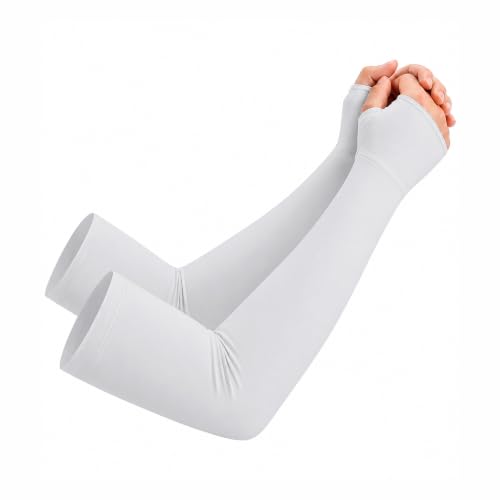 netdraw Unisex Bamboo Viscose Arm Sleeves with Thumb Hole, Cooling UPF 50+ UV Sun Protection Sleeves for Outdoors - color: Light Gray, size: Small-Medium