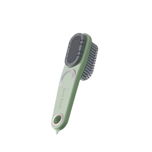 Double-Sided Shoe Brush, Long Handle for Sneakers & Suede | Soft-firm, non-shedding bristles. Ergonomic grip, tail removes sole stones， For sneakers, canvas, suede, nubuck - color: Green