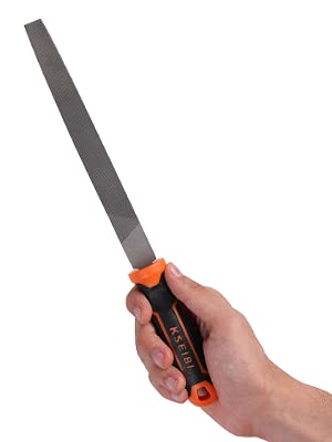 KSEIBI 311485 Metal File Set with High-Carbon Steel Blades - Ergonomic Soft-Grip Handles, 8-Inch Files in Flat, Round, and Half-Round Shapes for Wood and Metal Work