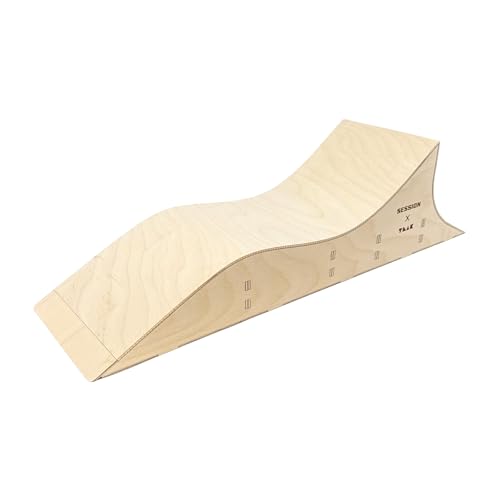 Teak Tuning x Session Fingerboard Quarter Pipe + Mellow Wave Ramp -The Shark - with Roller Coaster Ramp Section and Wall Ride - 20 inch Long - Hand Made in USA