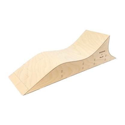 Teak Tuning x Session Fingerboard Quarter Pipe + Mellow Wave Ramp -The Shark - with Roller Coaster Ramp Section and Wall Ride - 20 inch Long - Hand Made in USA
