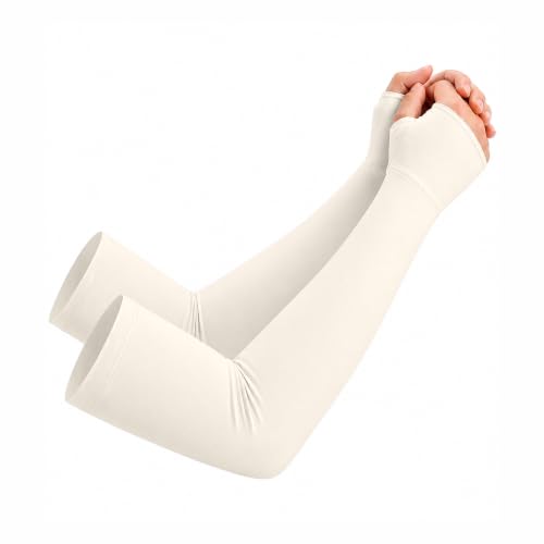 netdraw Unisex Bamboo Viscose Arm Sleeves with Thumb Hole, Cooling UPF 50+ UV Sun Protection Sleeves for Outdoors - color: Beige, size: Large-X-Large
